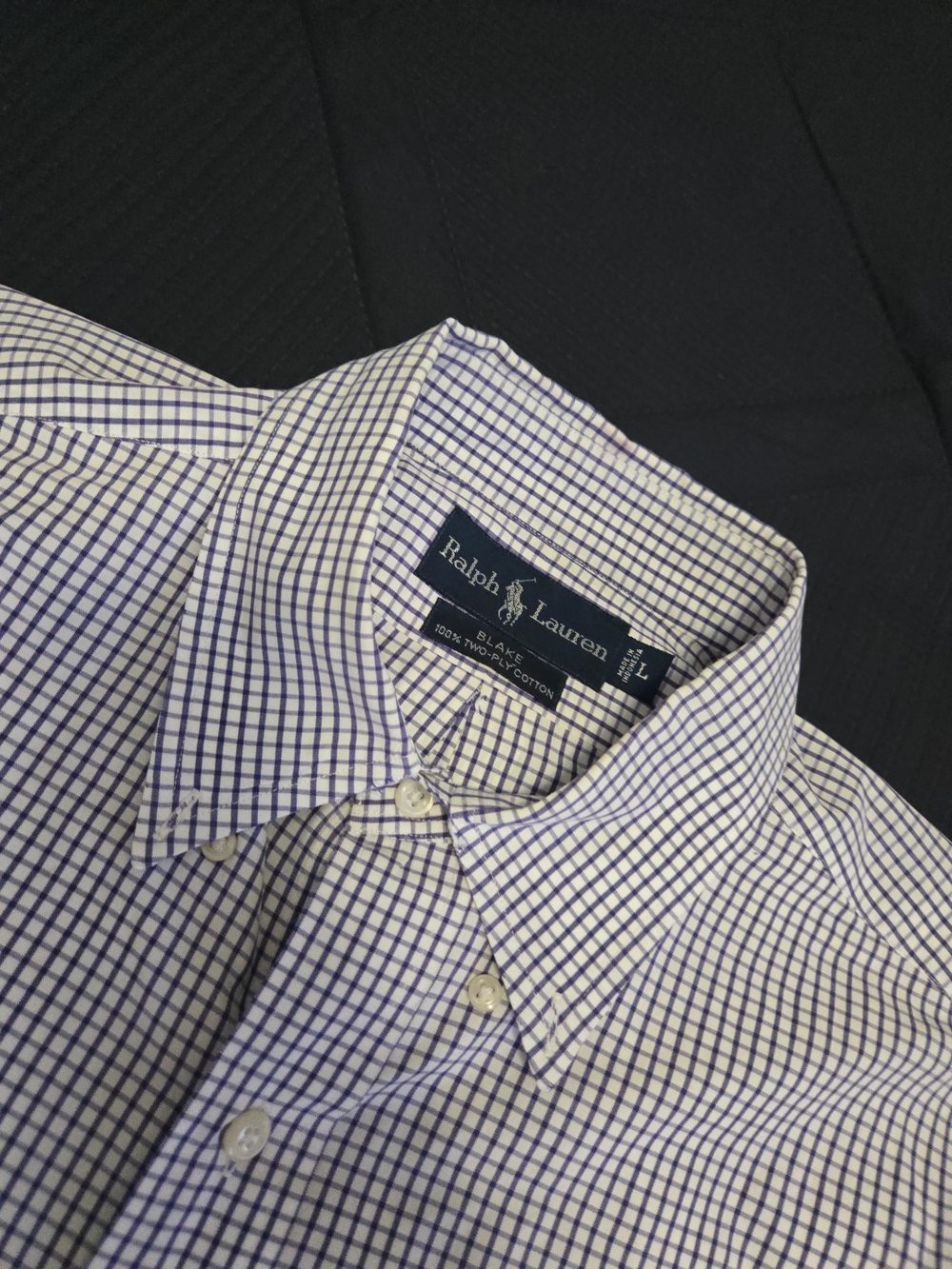 Ralph Lauren Men’s White Shirt with Purple Windowpane Check
